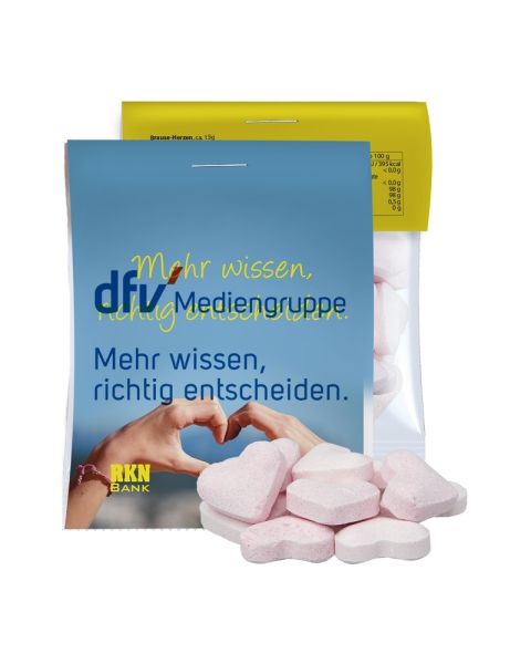 15 g Express fizzy hearts in flow pack with advertising header