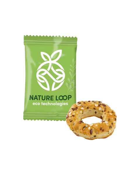 Saltletts Mini Bagel in flow pack with promotional print