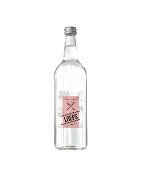 750 ml glass water bottle with spring water and promotional print