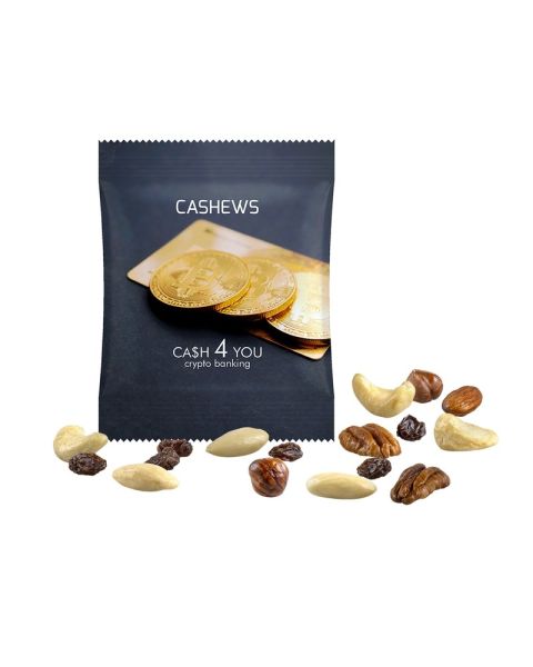 15 g organic peanut trail mix in promotional bag with logo print