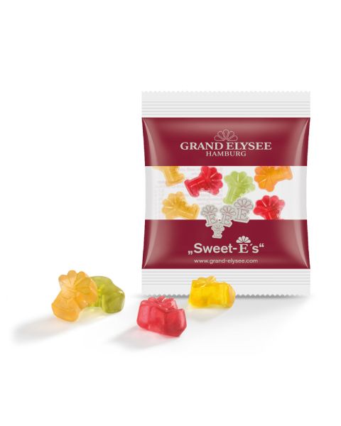 15 g fruit gums in mini bags, special shapes with logo print