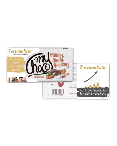 180 g myChoco Schokoladentafel Mandel-Honig-Meersalz mit Werbebanderole