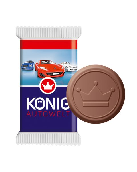 Special-shaped chocolate logo in promotional flow pack