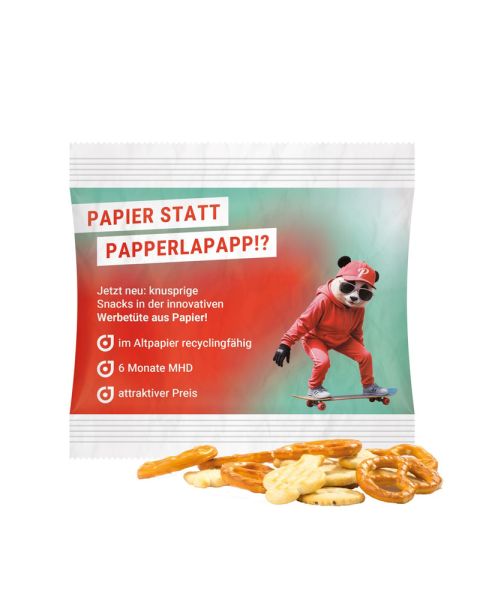 Knabber-Mix im Werbetütchen aus recyclingfähigen Papier