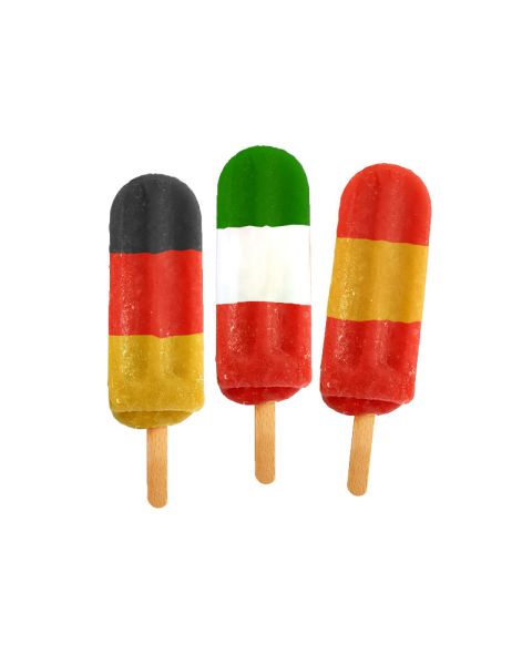 Sorbet-Eis in Länderfarben mit Werbeanbringung