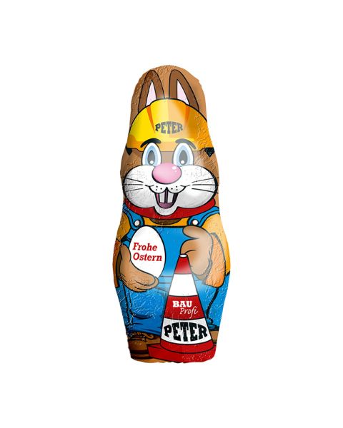 MIDI chocolate Easter bunny in tin foil paper with promotional print