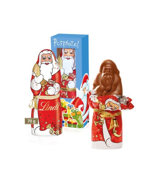 70 g Lindt Schoko Weihnachtsmann mit Glöckchen und Werbedruck