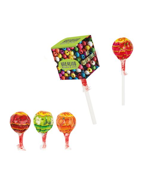 Lolly box with Chupa Chups ball lollipops, mixed fruit, with promotional print
