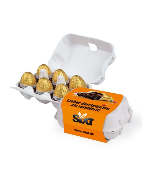 Ferrero Rocher chocolate eggs, set of 6 in egg carton with advertising sleeve
