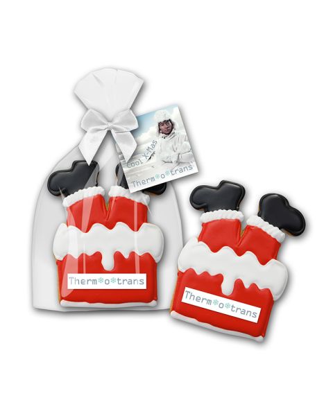 75 g Santa Claus in chimney cookie in glossy bag with advertising card