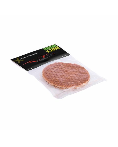 Syrup waffle in flow pack with advertising label
