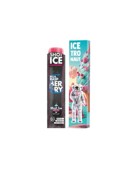 1 shot Blue Raspberry with vodka in promotional cardboard packaging with logo print