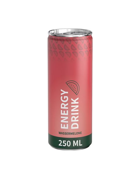 Promotional tin of watermelon energy drink with promotional print