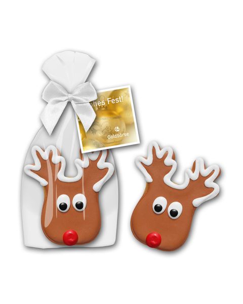 45 g moose head cookie in glossy bag with advertising card