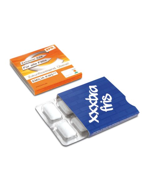 6er Kaugummi Blister zuckerfrei mit Logodruck