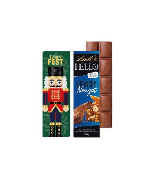 100 g Lindt HELLO chocolate bar in promotional cardboard packaging