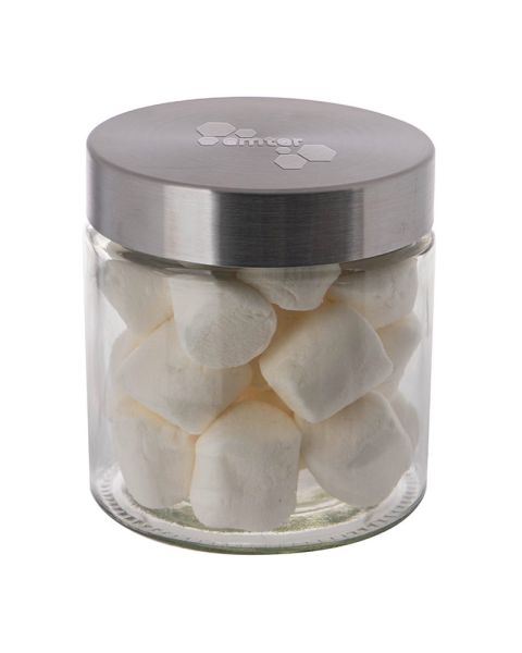 Marshmallows in a jar with embossed metal lid