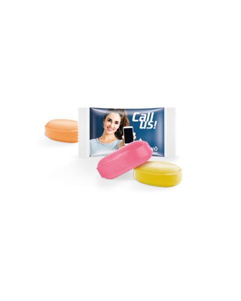 Flowpack sweets with logo print