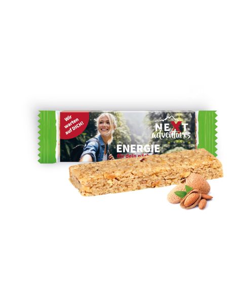 CORNY vegan oat power almond caramel in promotional slipcase with logo print
