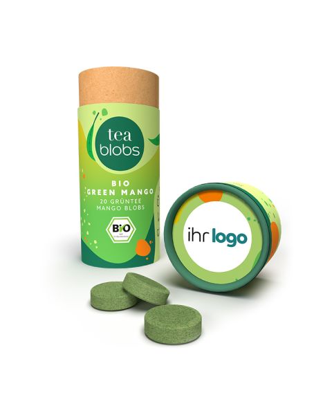 Bio Green Mango TeaBlobs in Eco Pappdose mit Werbeanbringung