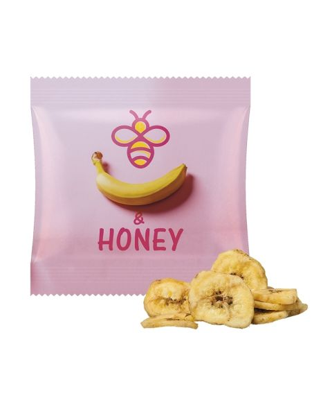 20 g organic banana chips in promotional bag with logo print
