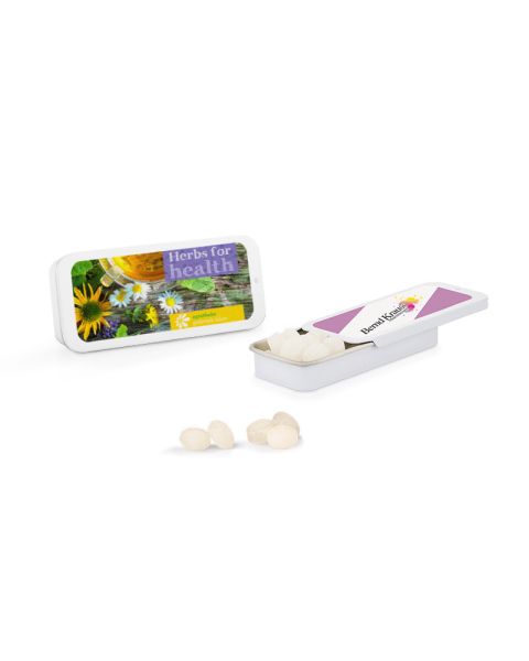 13 g sweets in a sliding lid tin with promotional print