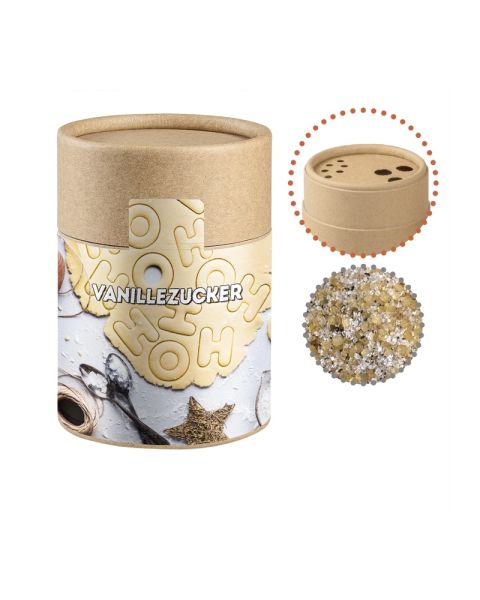150 g vanilla sugar in eco cardboard shaker maxi with advertising sleeve