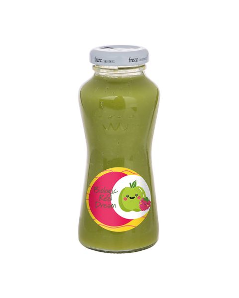 200 ml kiwi, spinach, cucumber and lime smoothie with promotional label