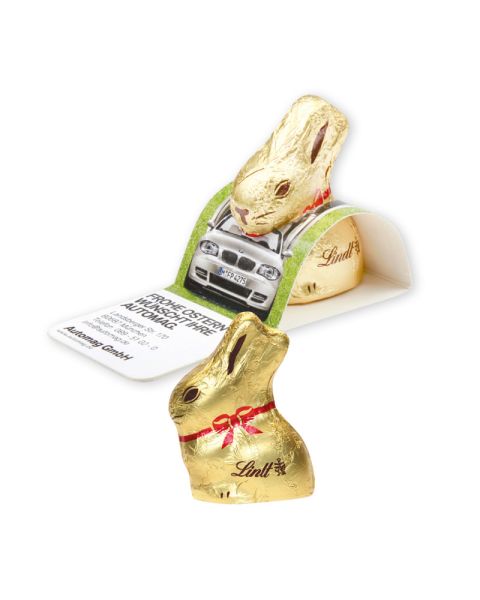 Promotional display with Lindt gold bunny and logo print