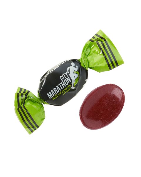 DEXTRO ENERGY blackcurrant sweets in promotional wrappers with logo print