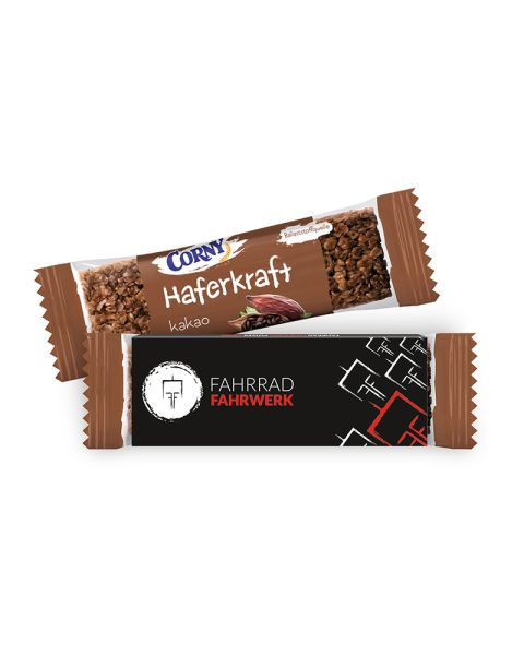 CORNY Oat Power Cocoa in promotional sleeve with logo print