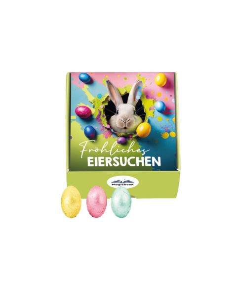 Rettergut chocolate Easter eggs in a hinged box with promotional print