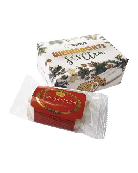 80 g mini marzipan stollen in a gift box with promotional print