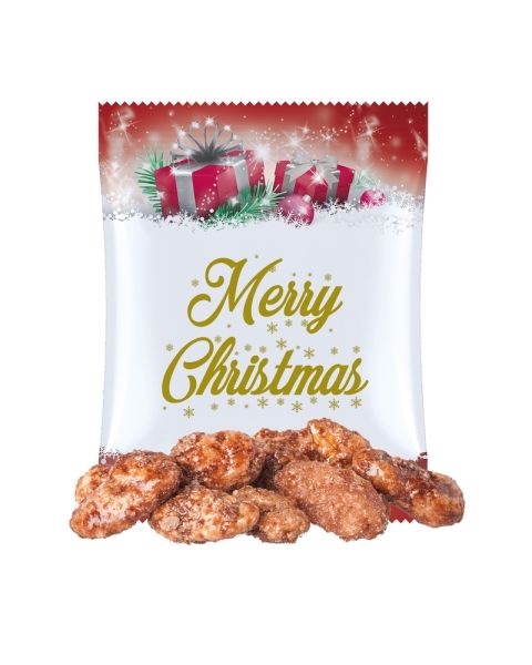 15 g fire-roasted almonds in promotional bag with logo print