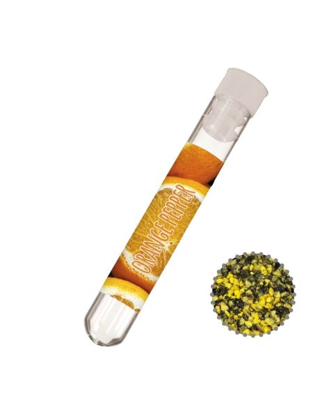 6 g orange pepper in a test tube with promotional label