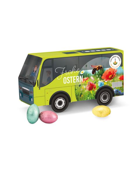 3D Easter Bus Rettergut chocolate Easter eggs with promotional print