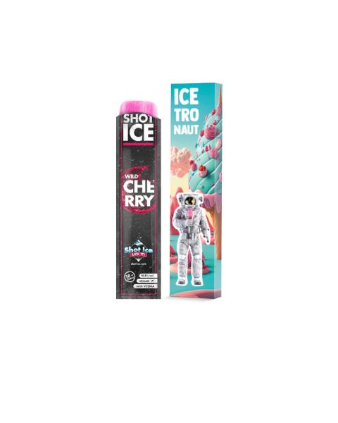 1 shot Ice Wild Cherry with vodka in promotional cardboard packaging with logo print
