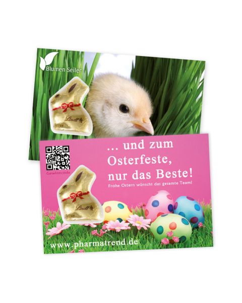 Lindt promotional card with gold bunny and logo print