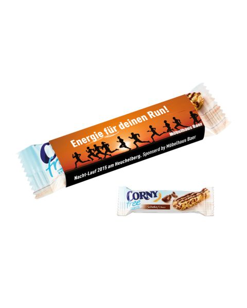 Corny muesli bars free in promotional box with logo print