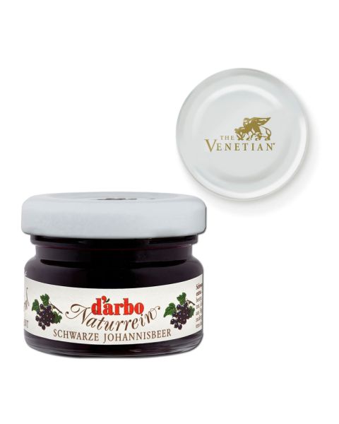 28 g Schwarze Johannisbeere Konfitüre im Miniglas mit individueller Deckelbedruckung