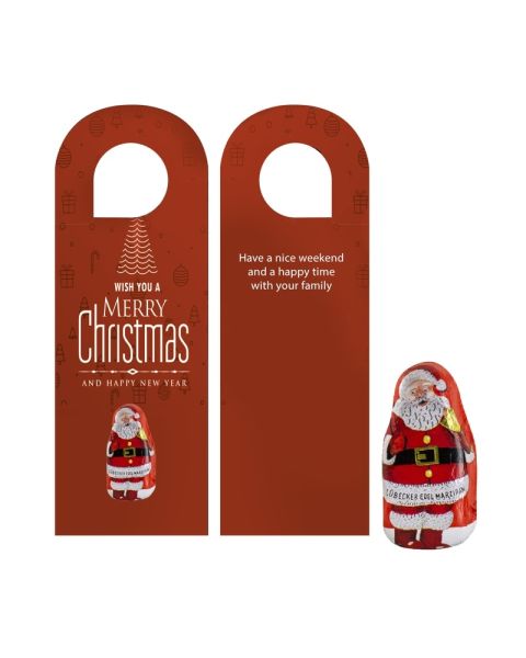 Personalised door hanger with 12 g Lübeck marzipan Santa Claus