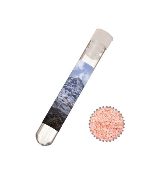 12 g pink crystal salt in a test tube with promotional label