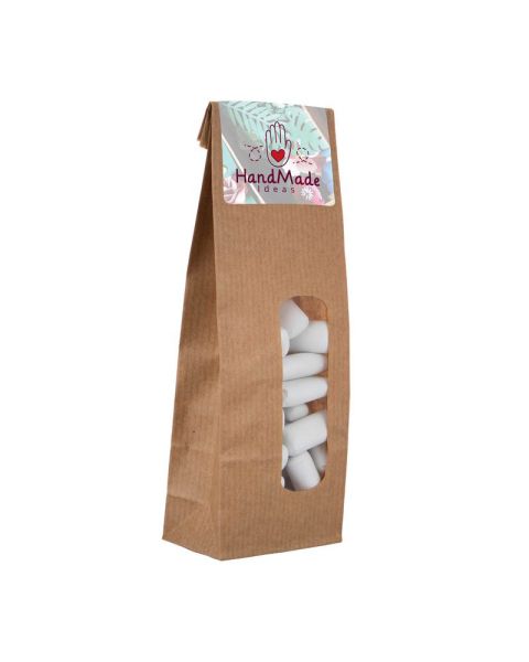 Sweet school chalk in kraft paper bags with promotional label