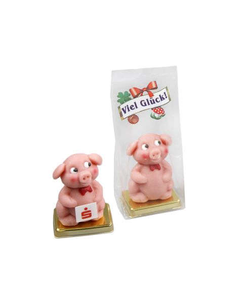 Marzipanschwein midi mit essbarem Logoaufdruck und Werbeanbringung