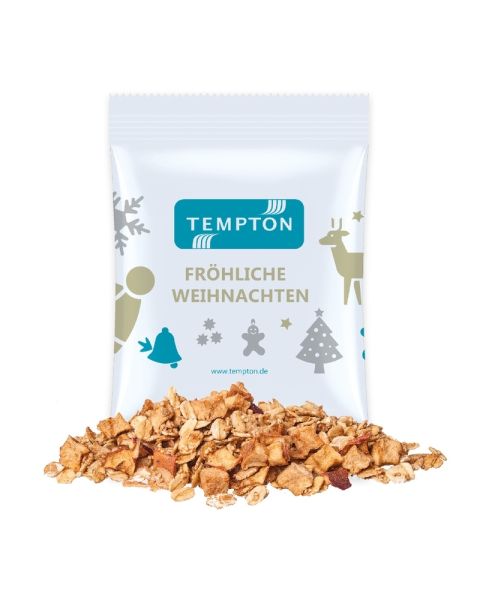 60 g organic crunchy Christmas muesli in promotional bag with logo print