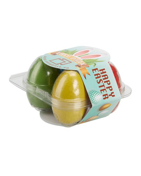 Box of 4 Easter eggs with standard motif eggs and promotional sleeve