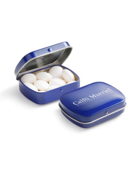 28 g Mentos Mint in mini hinged lid tin with promotional print