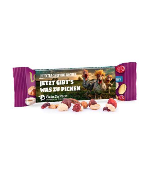 Lorenz nut & fruit mix with yoghurt pops in promotional box with logo print