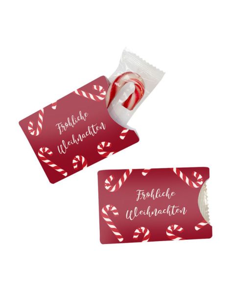 6 g candy cane in a paper sleeve with advertising print