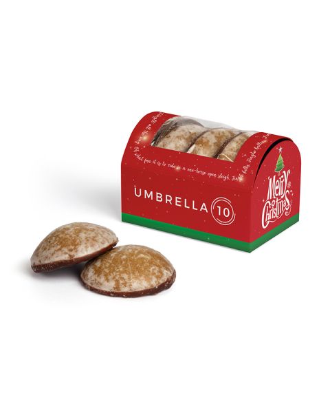 4 mini gingerbread cookies in promotional cardboard box with logo print